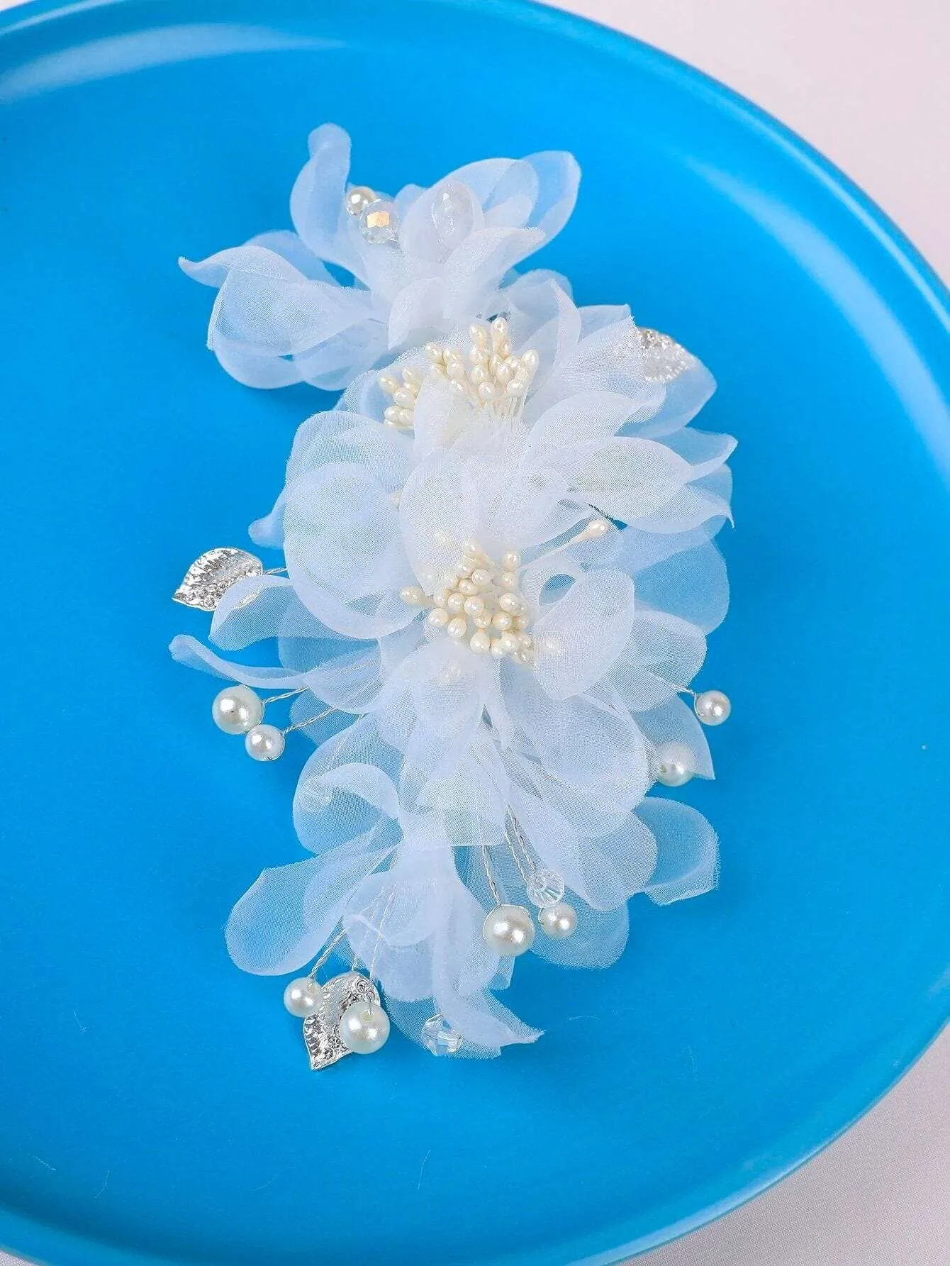 Bridal Multi Layer Chiffon Flower Hairclip, Prom Party, White Chiffon Bridal Headpiece, Flower Girl Mesh Hairclip, Wedding Big Hairpiece