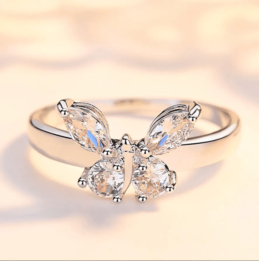 Butterfly Shining Crystal Zircon Ring for Women Princess