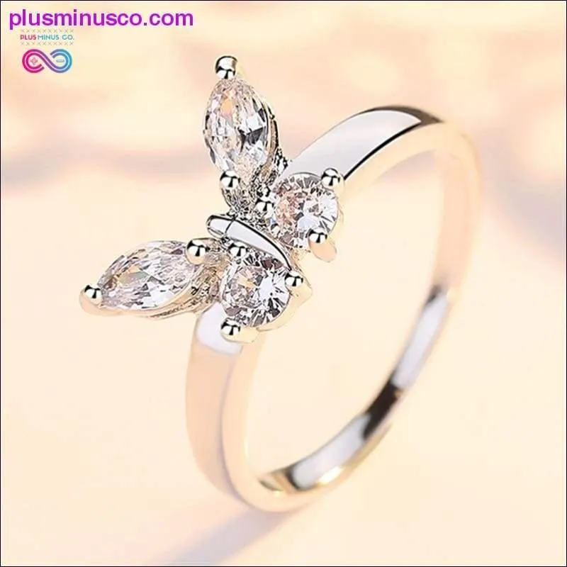 Butterfly Shining Crystal Zircon Ring for Women Princess