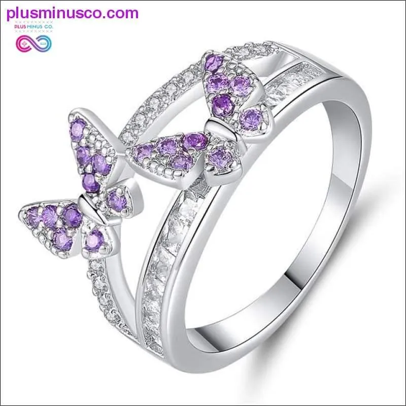 Butterfly Shining Crystal Zircon Ring for Women Princess