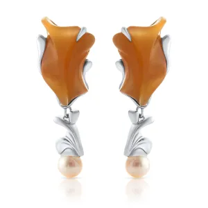 Carnelian-Pearl Earring