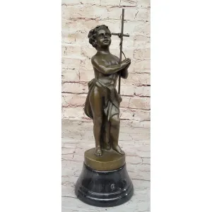 Child Saint Carrying Cross Religious Christianity Bronze Sculpture