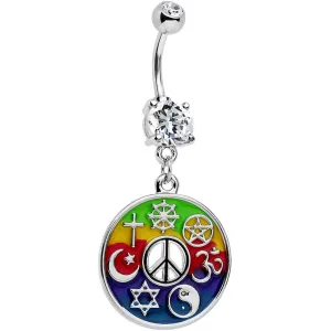 Clear Gem Peace Sign Universal Symbols of Peace Dangle Belly Ring
