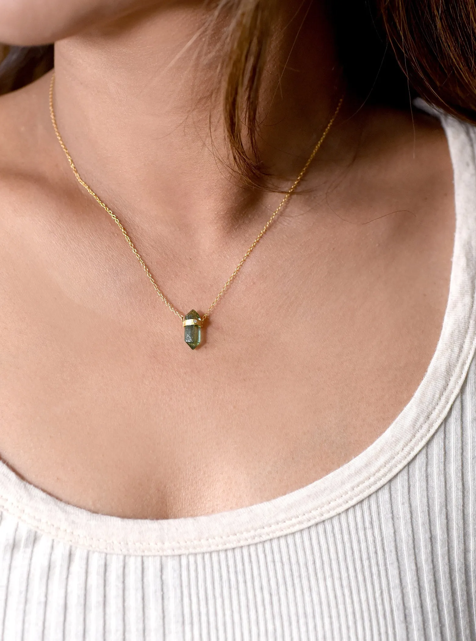 Conical Tourmaline With Diamond Necklace