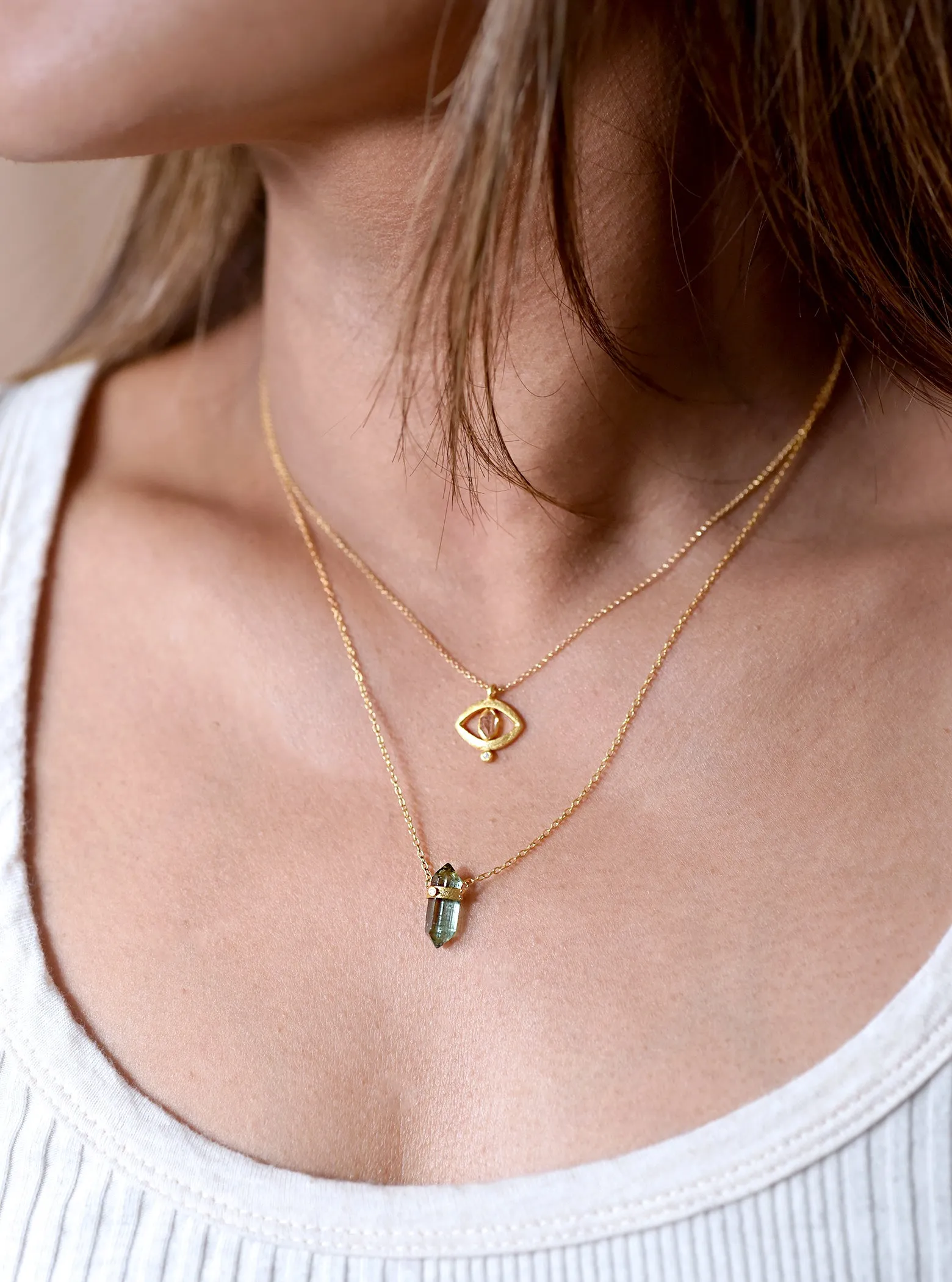 Conical Tourmaline With Diamond Necklace