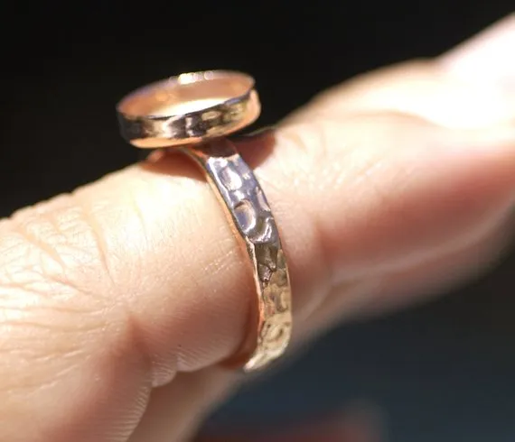 Copper Bezel Cup Ring with Hammered Shank, 10mm round cup