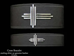 Cross Bracelet Sterling Silver on Genuine Leather