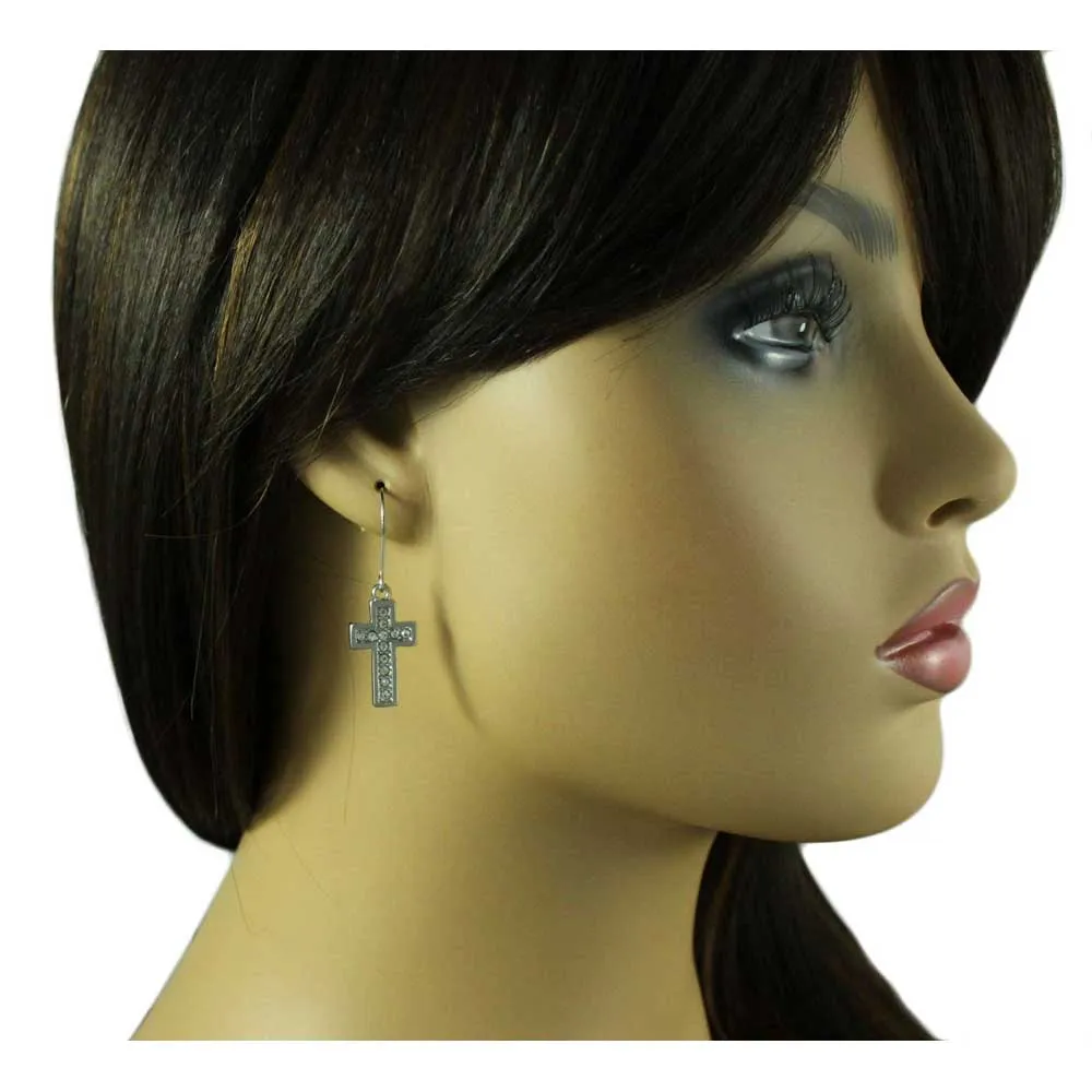 Cross Dangling Earring with Clear Crystals - REC702