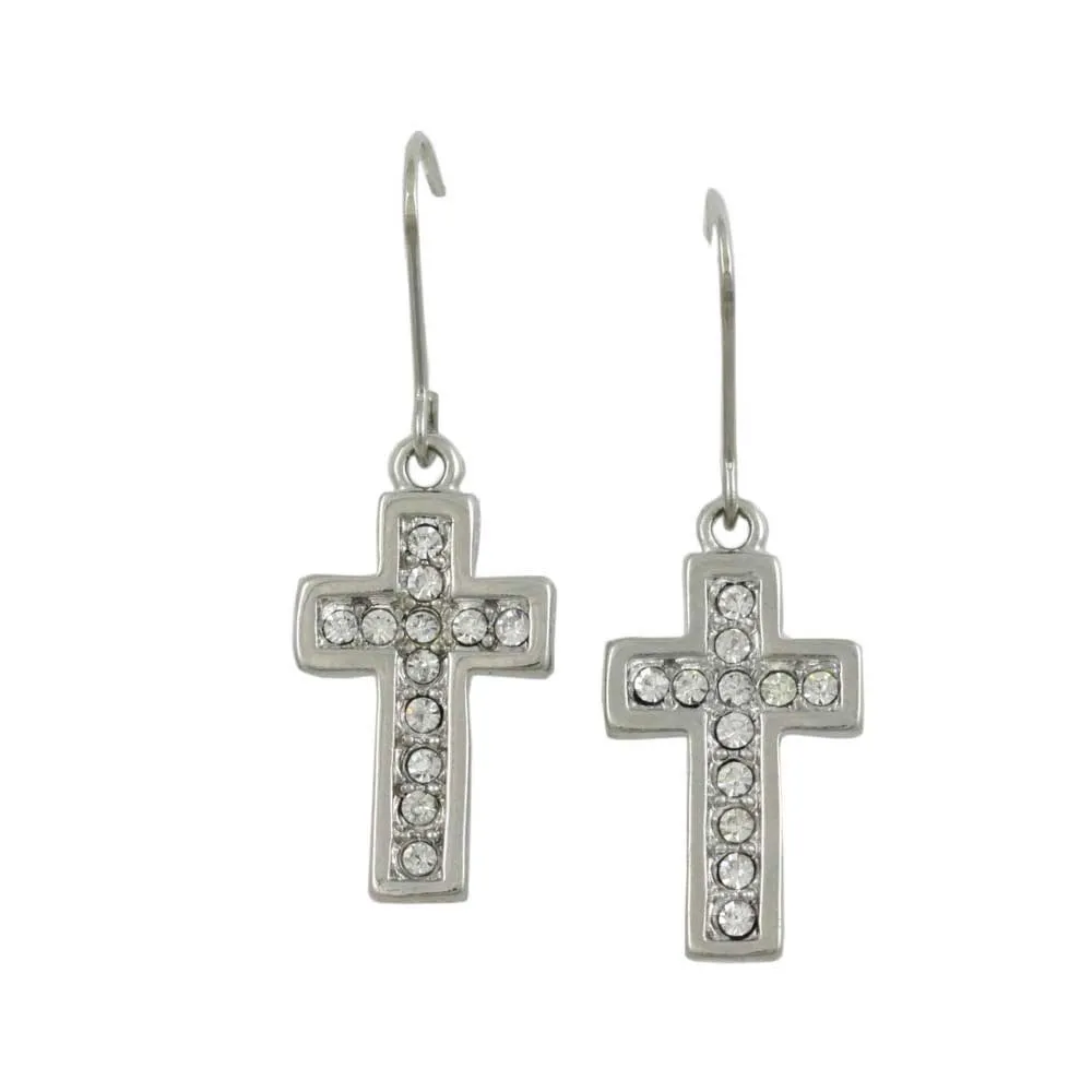 Cross Dangling Earring with Clear Crystals - REC702