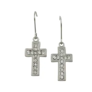 Cross Dangling Earring with Clear Crystals - REC702