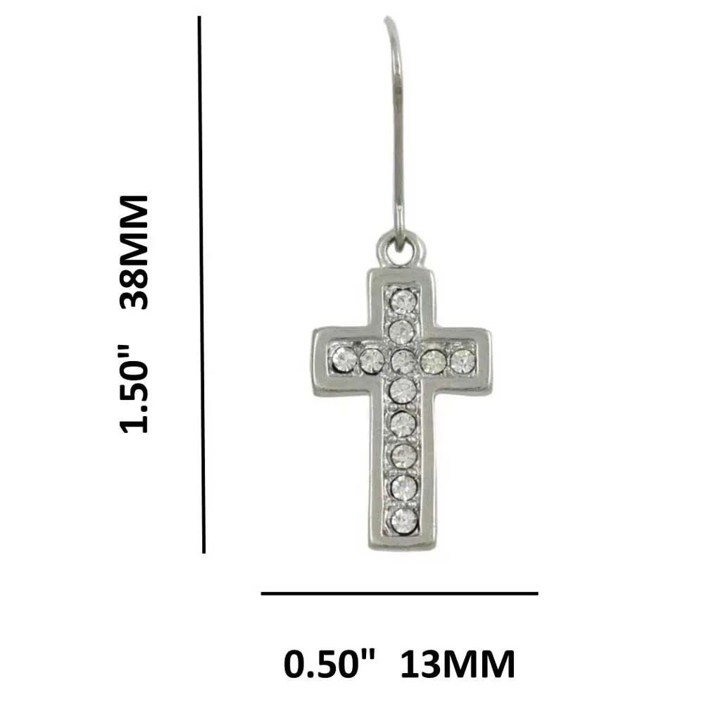 Cross Dangling Earring with Clear Crystals - REC702