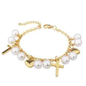 Cross Pearl Charms Bracelet