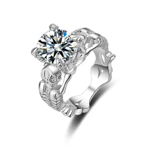 Crystal & Silver-Plated Ornate Oval-Cut Prong-Set Ring