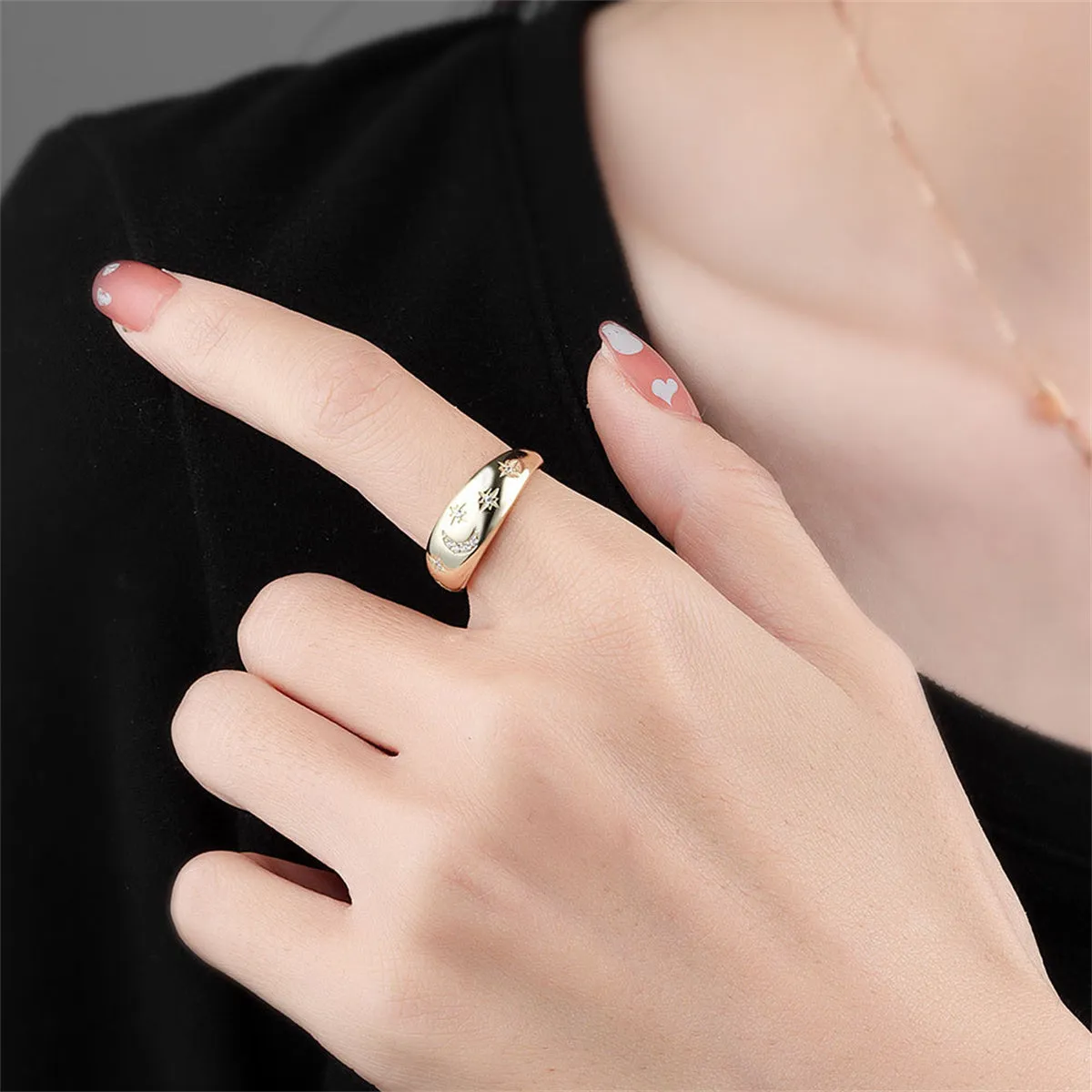 Cubic Zirconia & 18K Gold-Plated Celestial Open Ring