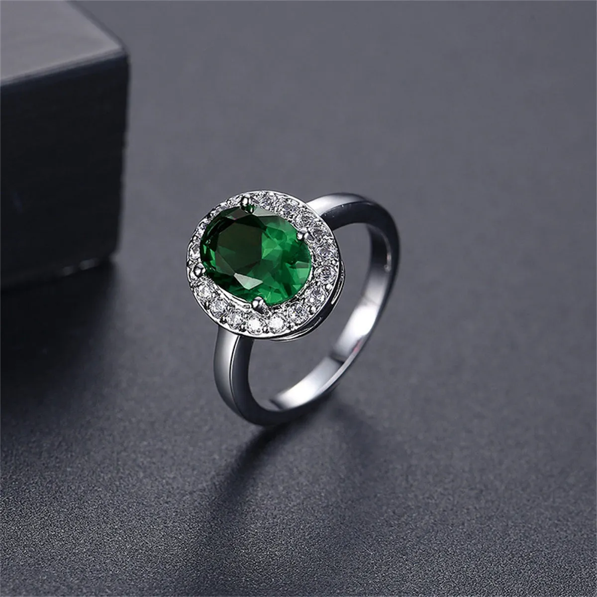 Cubic Zirconia & Green Crystal Halo Oval Ring