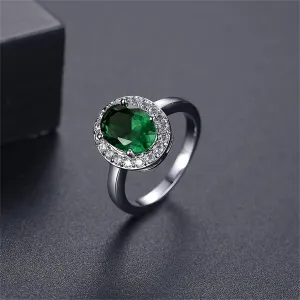 Cubic Zirconia & Green Crystal Halo Oval Ring