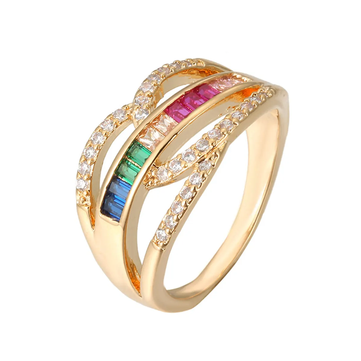 Cubic Zirconia & Rainbow Crystal Overlapping Leaves Ring