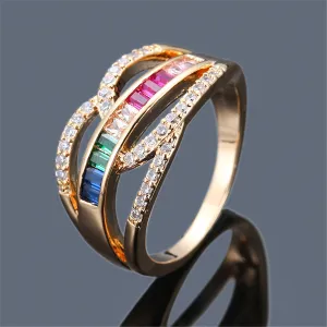 Cubic Zirconia & Rainbow Crystal Overlapping Leaves Ring
