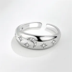 Cubic Zirconia & Silver-Plated Celestial Open Ring