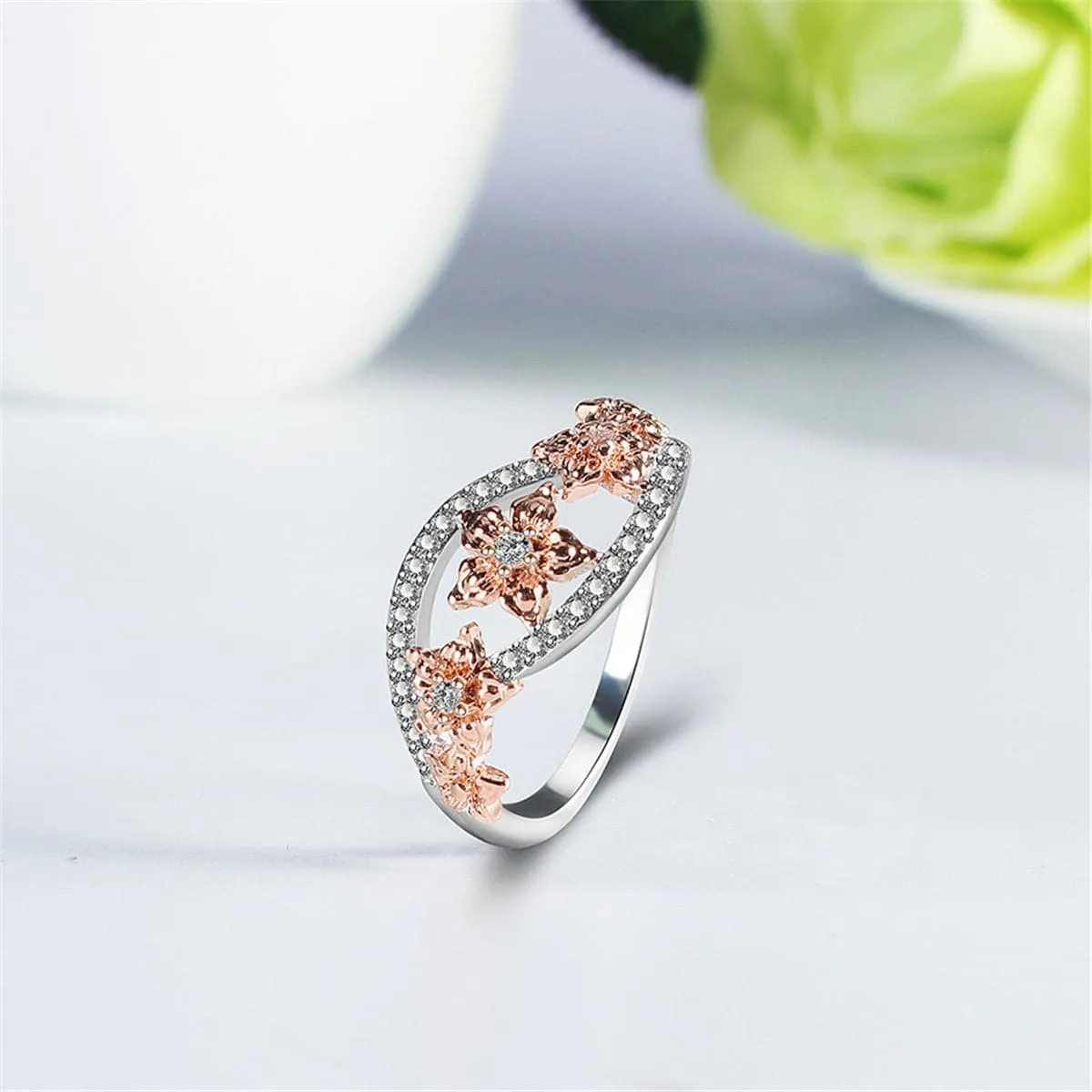 Cubic Zirconia & Two-Tone Floral Ring