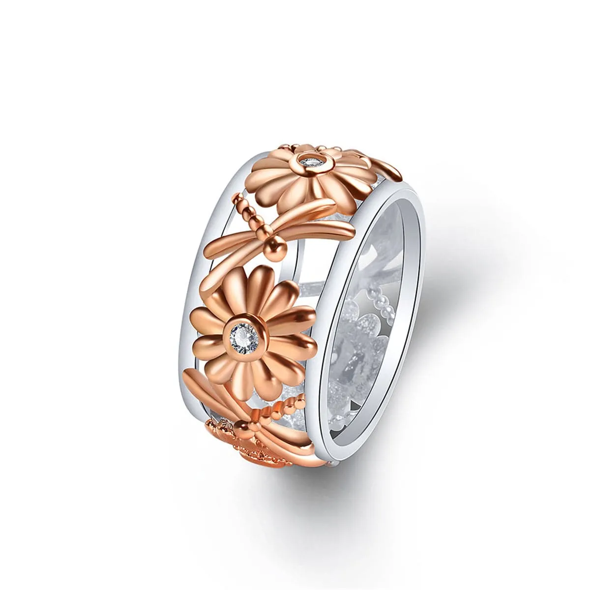 Cubic Zirconia & Two-Tone Sunflower Band Ring