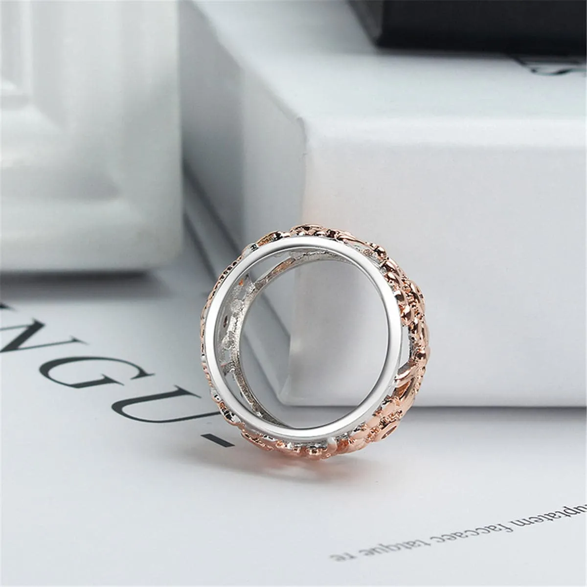 Cubic Zirconia & Two-Tone Sunflower Band Ring
