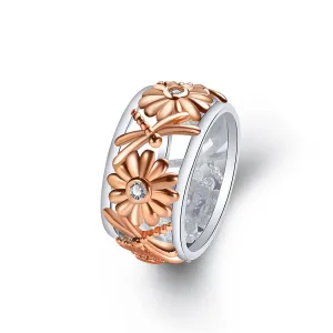 Cubic Zirconia & Two-Tone Sunflower Band Ring