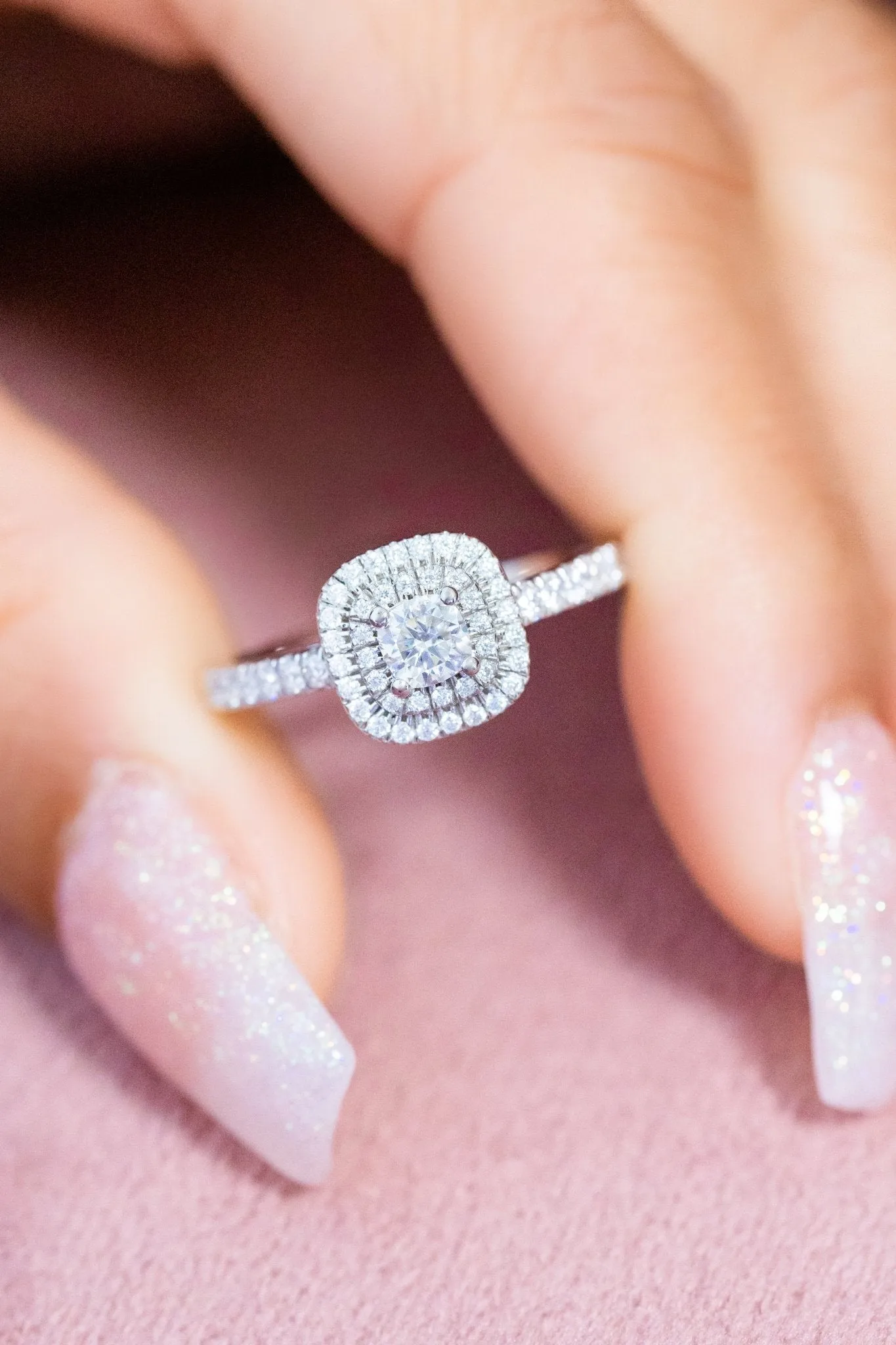 Cushion Cut Double Halo Moissanite Engagement Ring