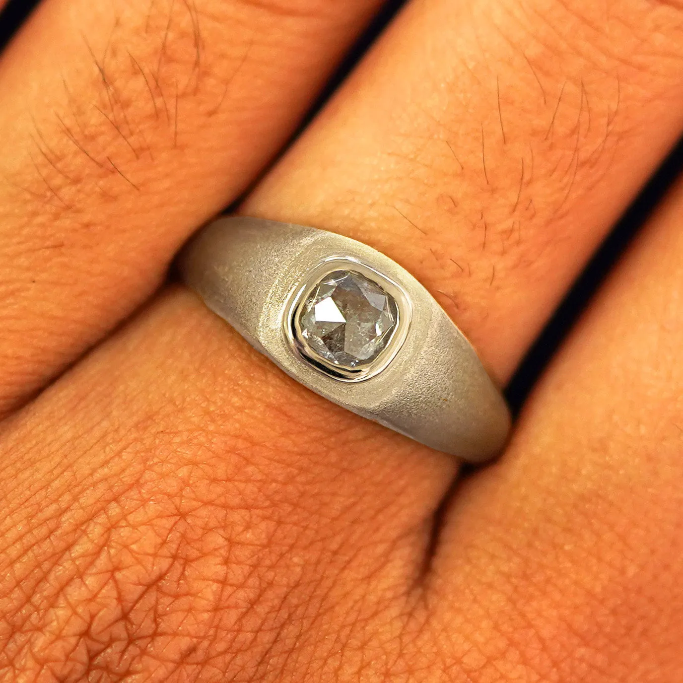 Cushion Salt and Pepper Diamond Signet Ring