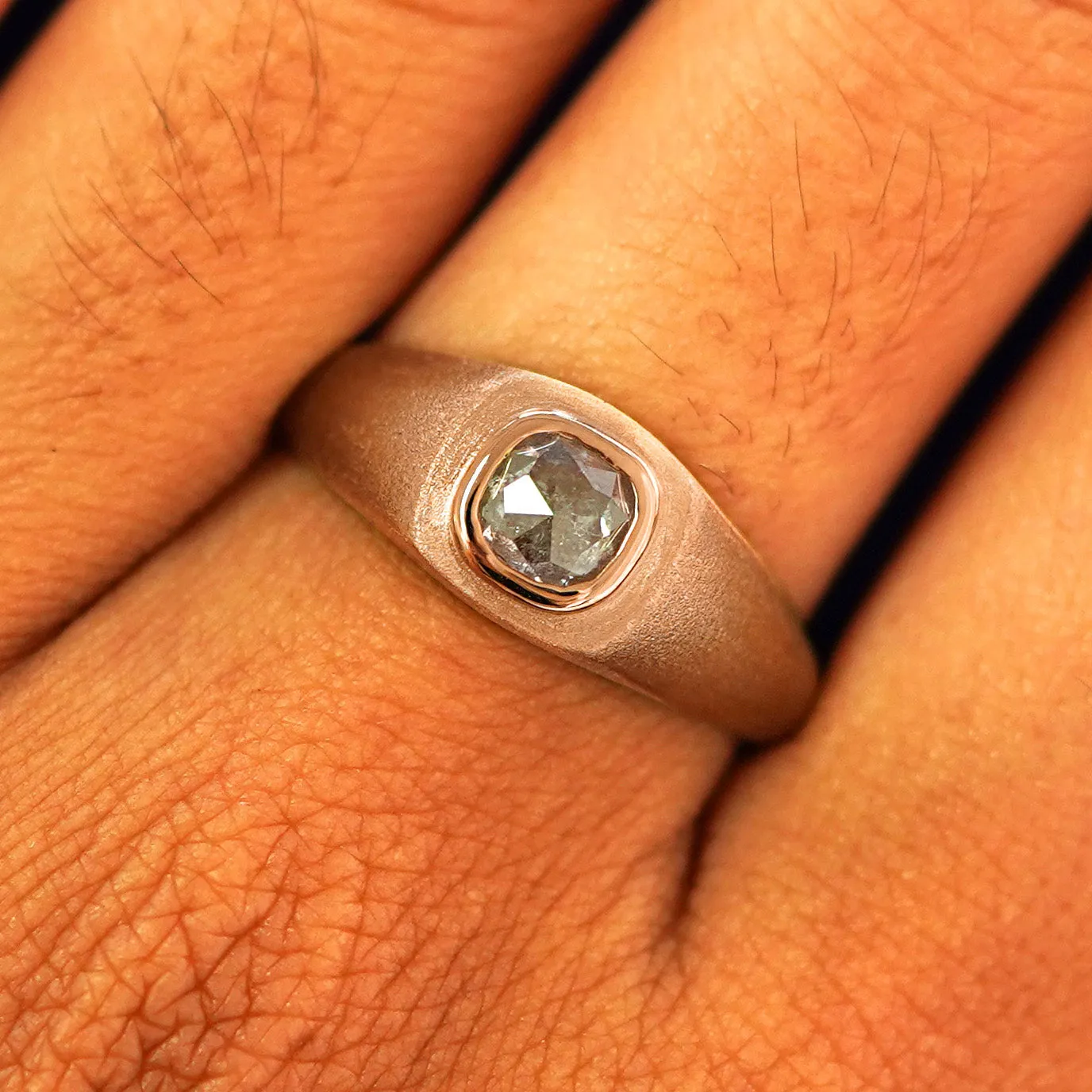 Cushion Salt and Pepper Diamond Signet Ring