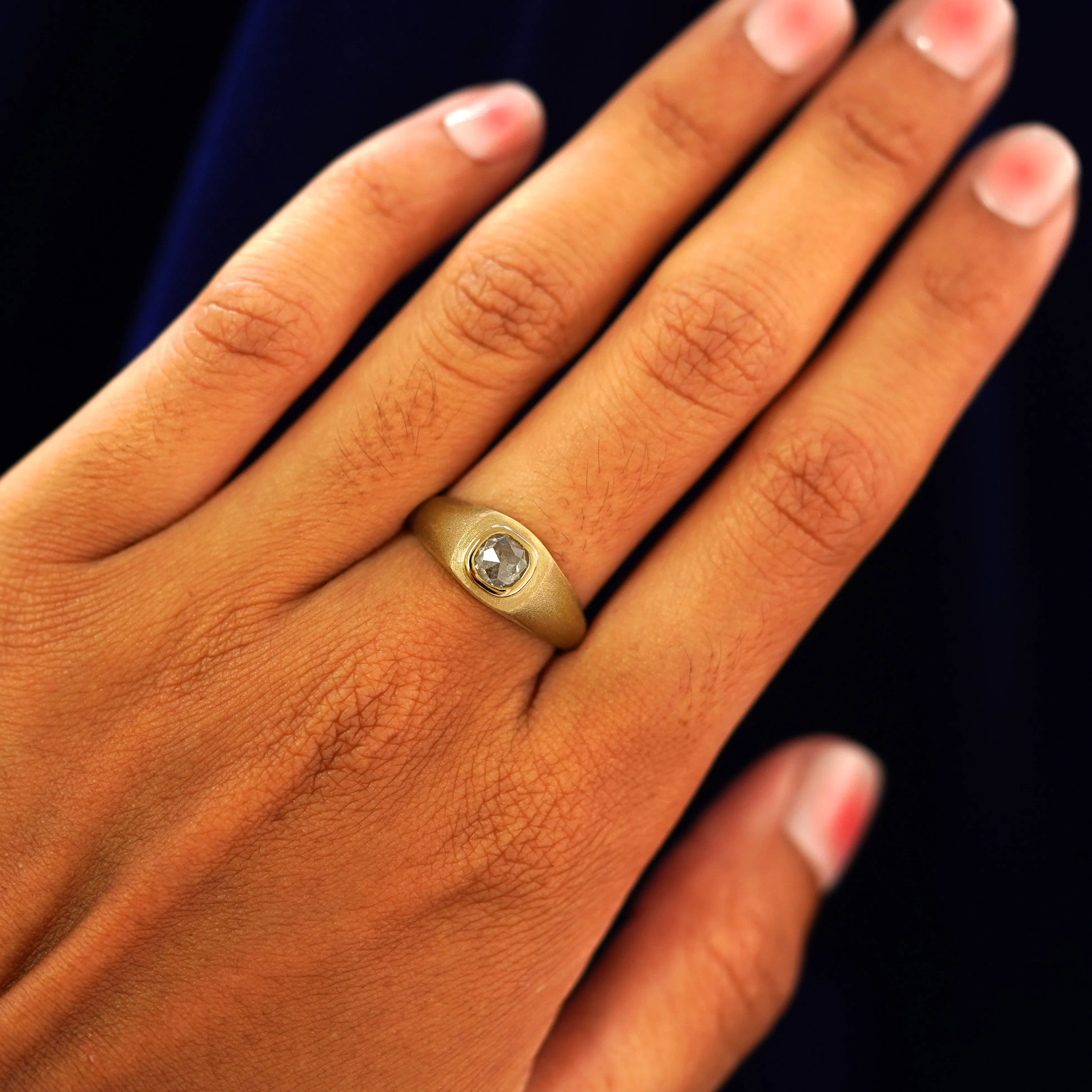 Cushion Salt and Pepper Diamond Signet Ring