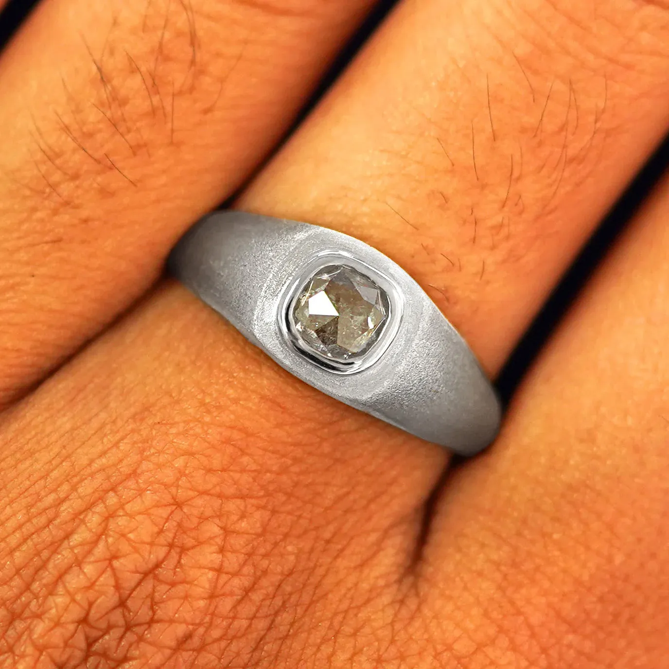 Cushion Salt and Pepper Diamond Signet Ring