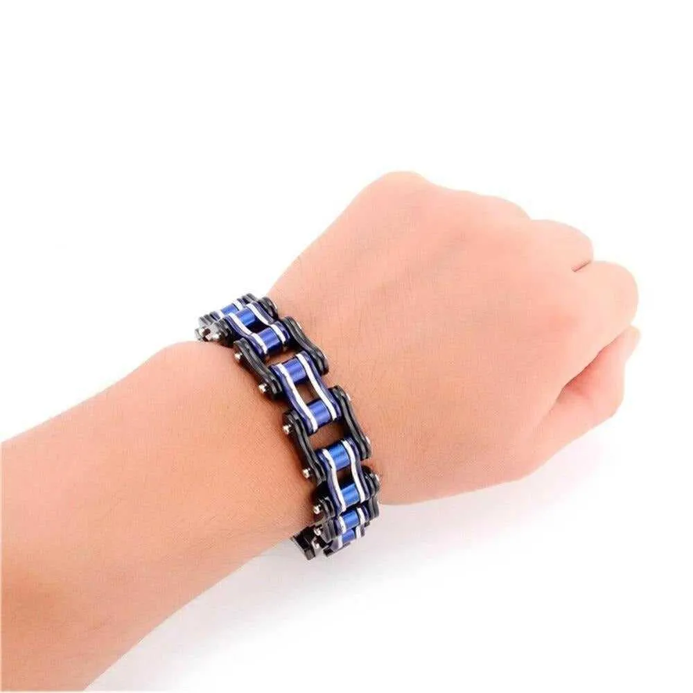 Cycolinks Black, Silver & Blue Bike Chain Bracelet