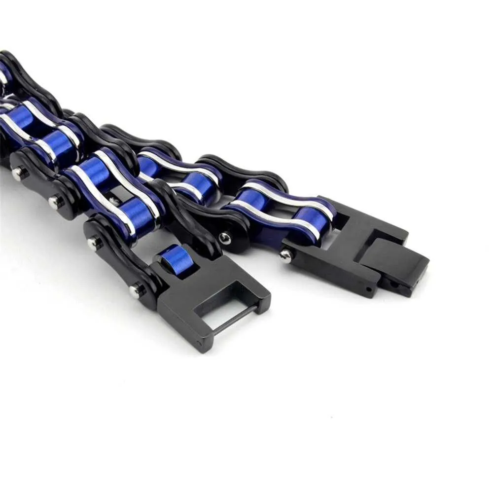Cycolinks Black, Silver & Blue Bike Chain Bracelet