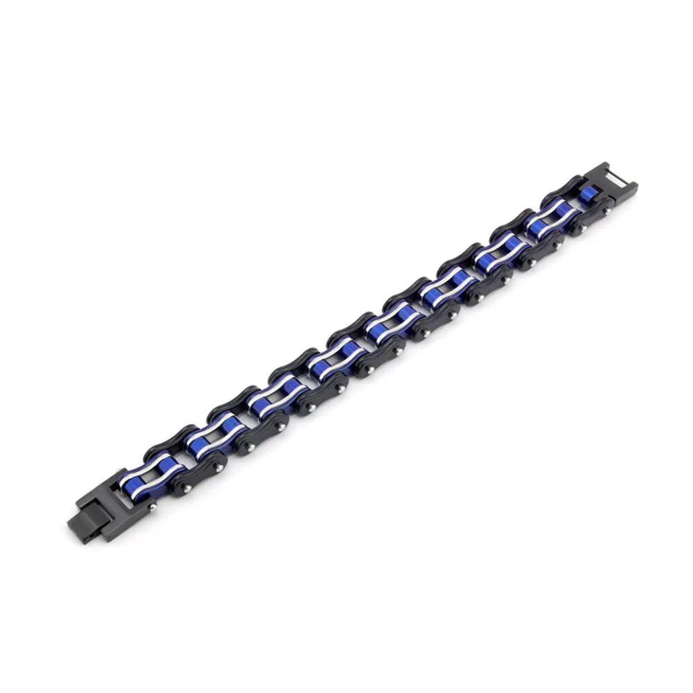 Cycolinks Black, Silver & Blue Bike Chain Bracelet