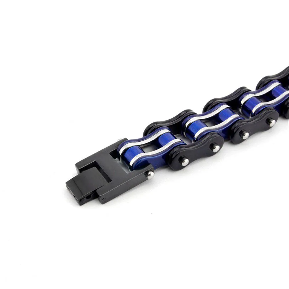 Cycolinks Black, Silver & Blue Bike Chain Bracelet