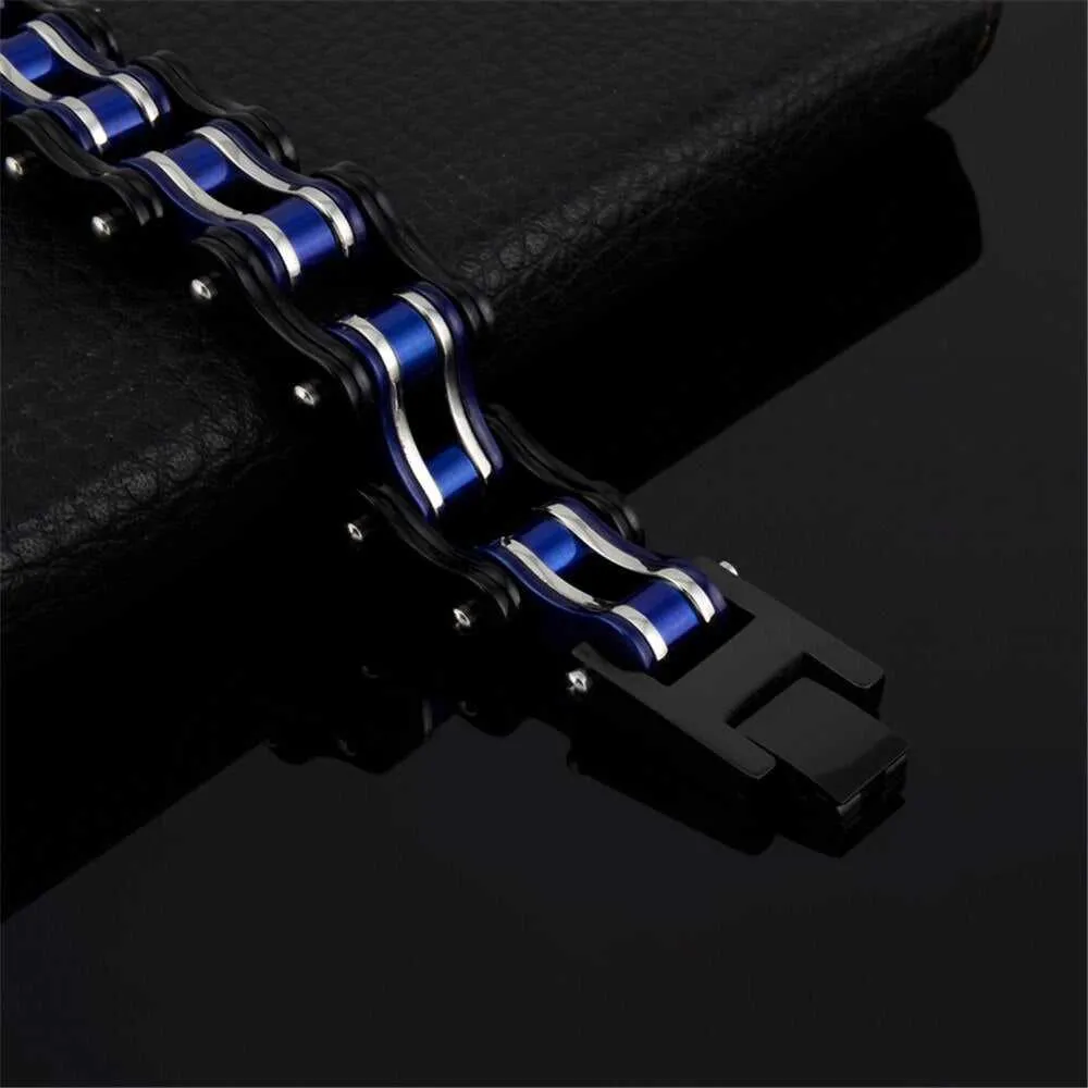 Cycolinks Black, Silver & Blue Bike Chain Bracelet
