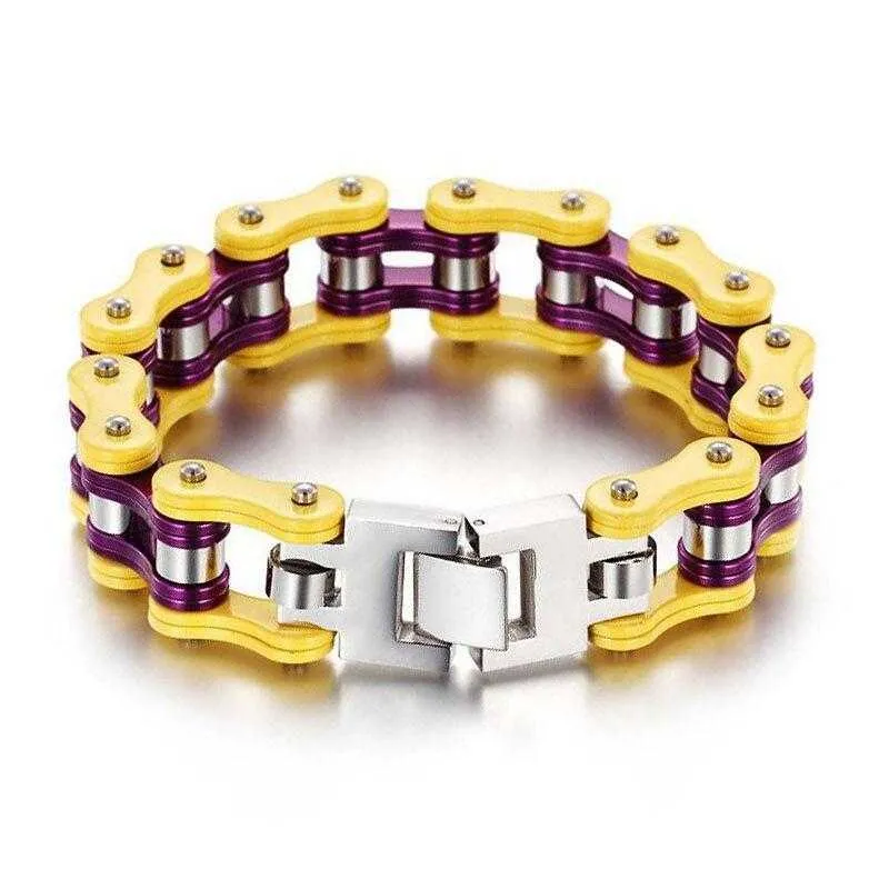 Cycolinks Yellow Purple Bike Chain Bracelet
