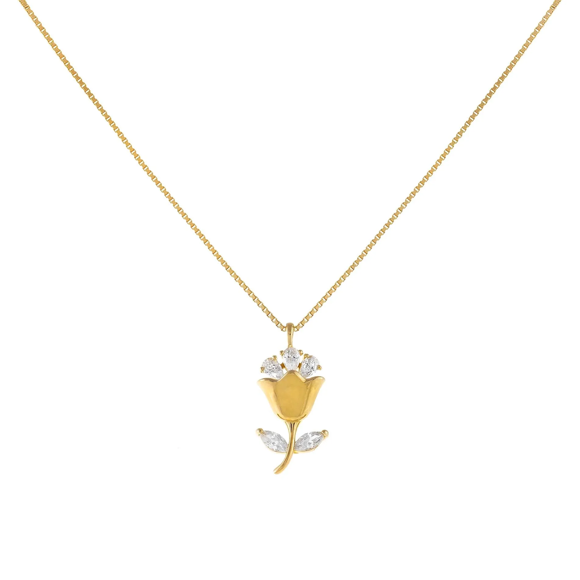 CZ Flower Box Chain Necklace