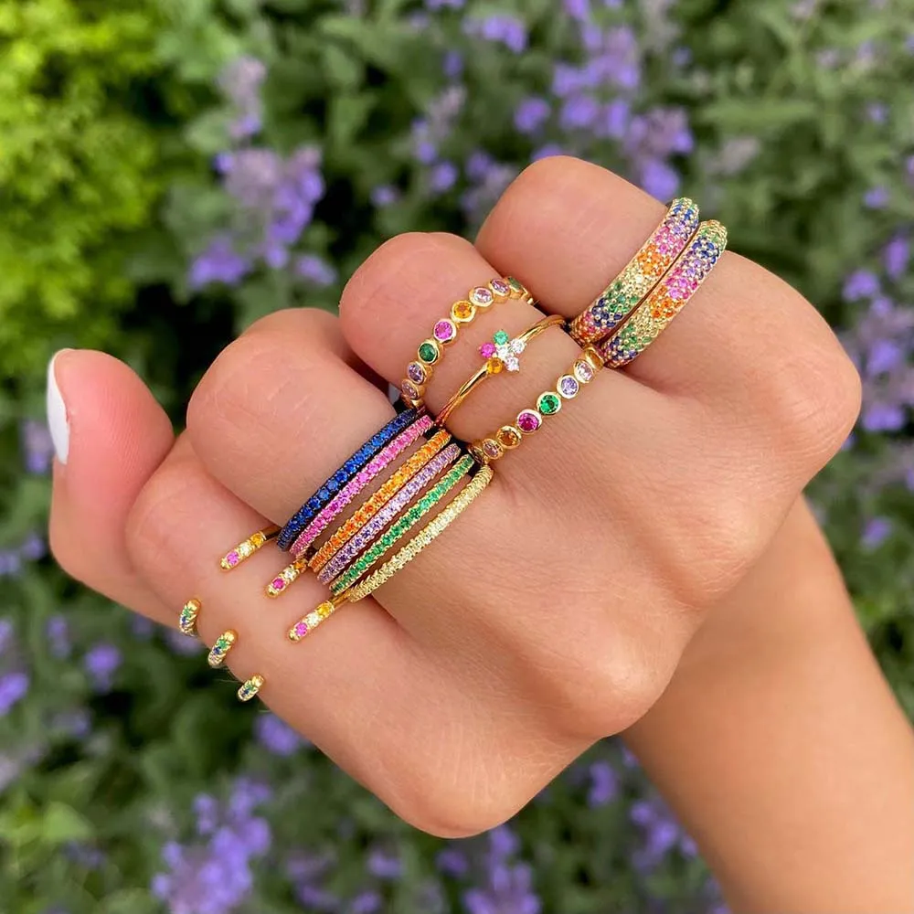 CZ Rainbow Flower Ring