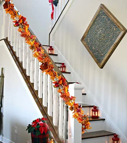 DearHouse 2 Pack Fall Garland Maple Leaf, 5.9Ft/Piece Hanging Vine Garland Artificial Autumn Foliage Garland Thanksgiving Decor for Home Wedding Fireplace Party Christmas