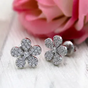 Delicate Flower Cluster 14kt White Gold  Earrings