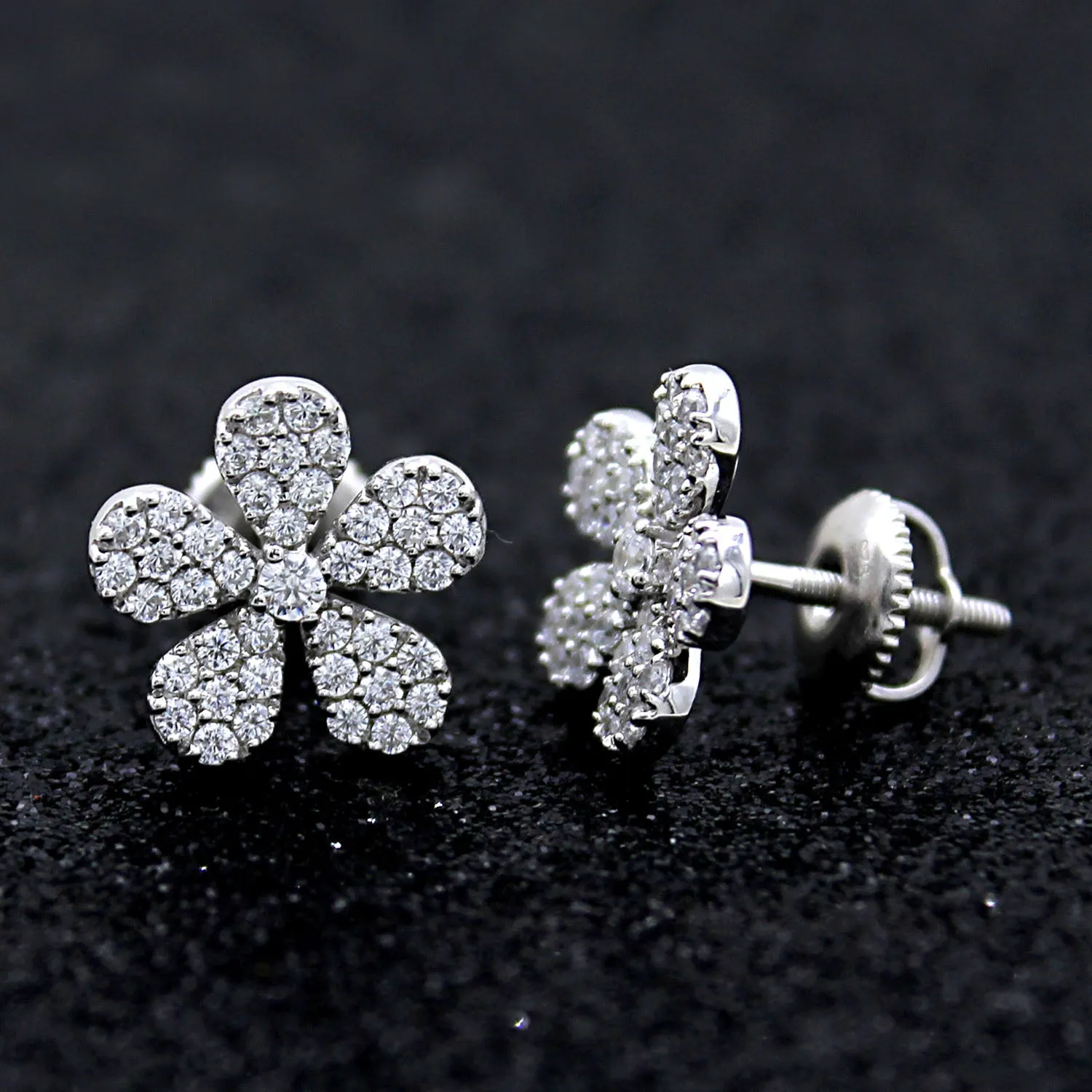 Delicate Flower Cluster 14kt White Gold  Earrings