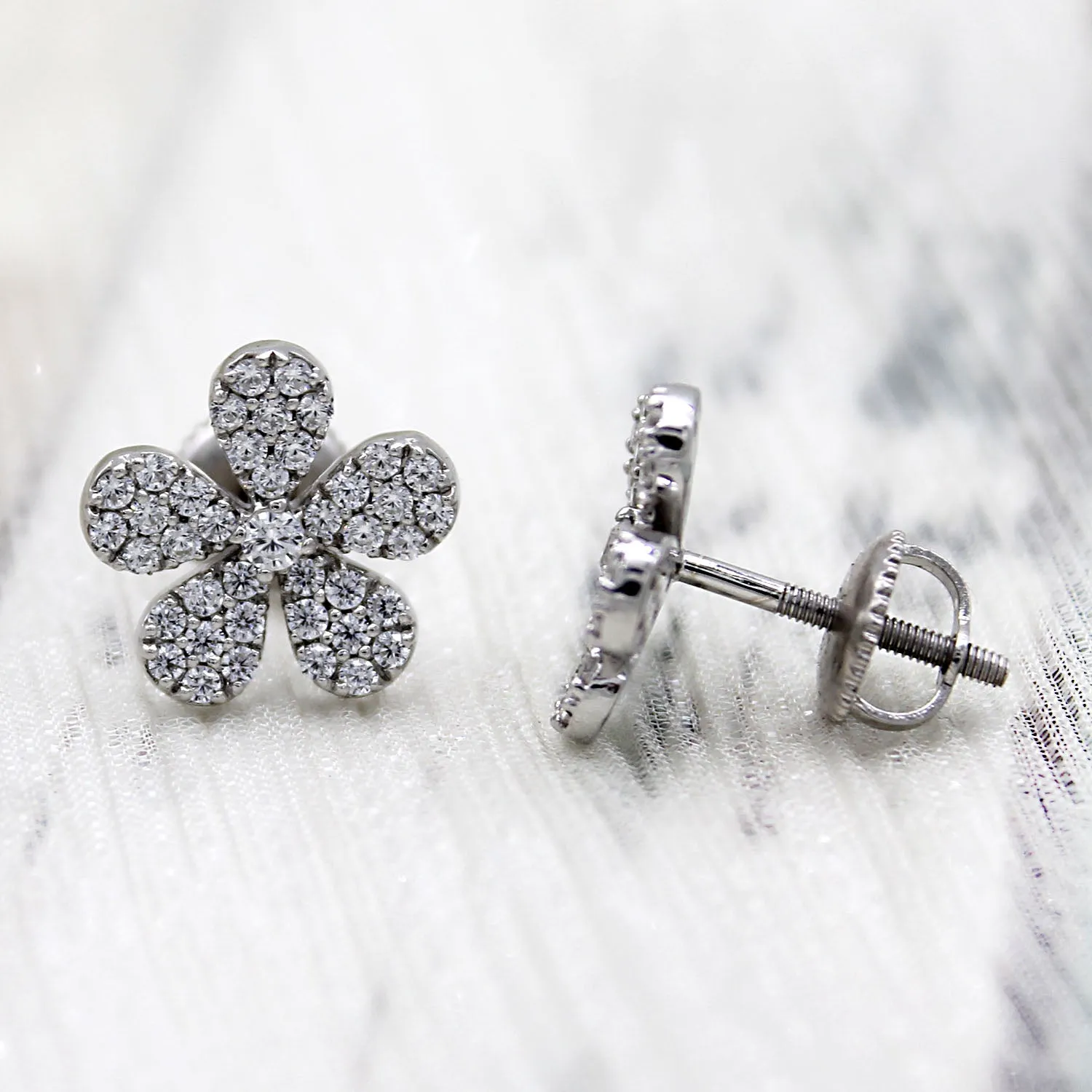 Delicate Flower Cluster 14kt White Gold  Earrings