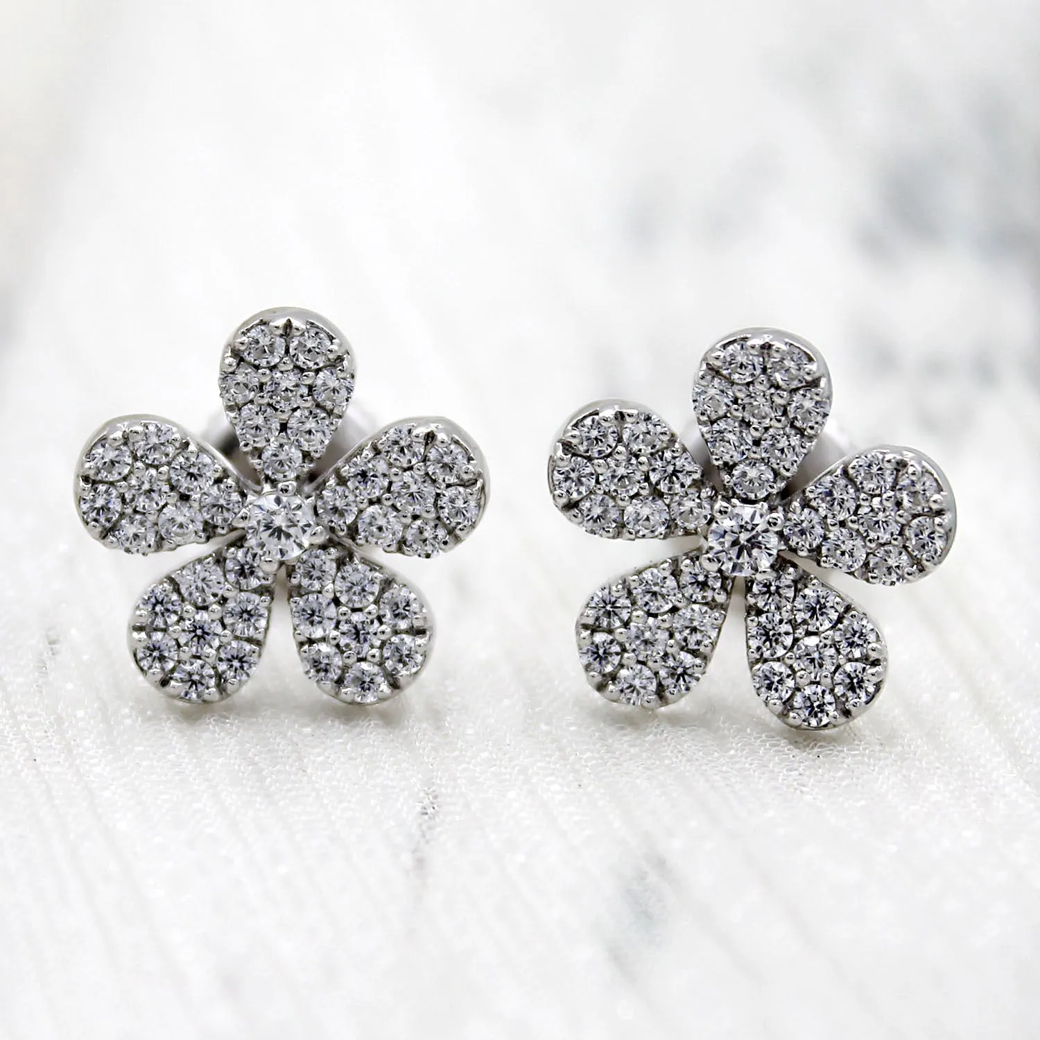 Delicate Flower Cluster 14kt White Gold  Earrings