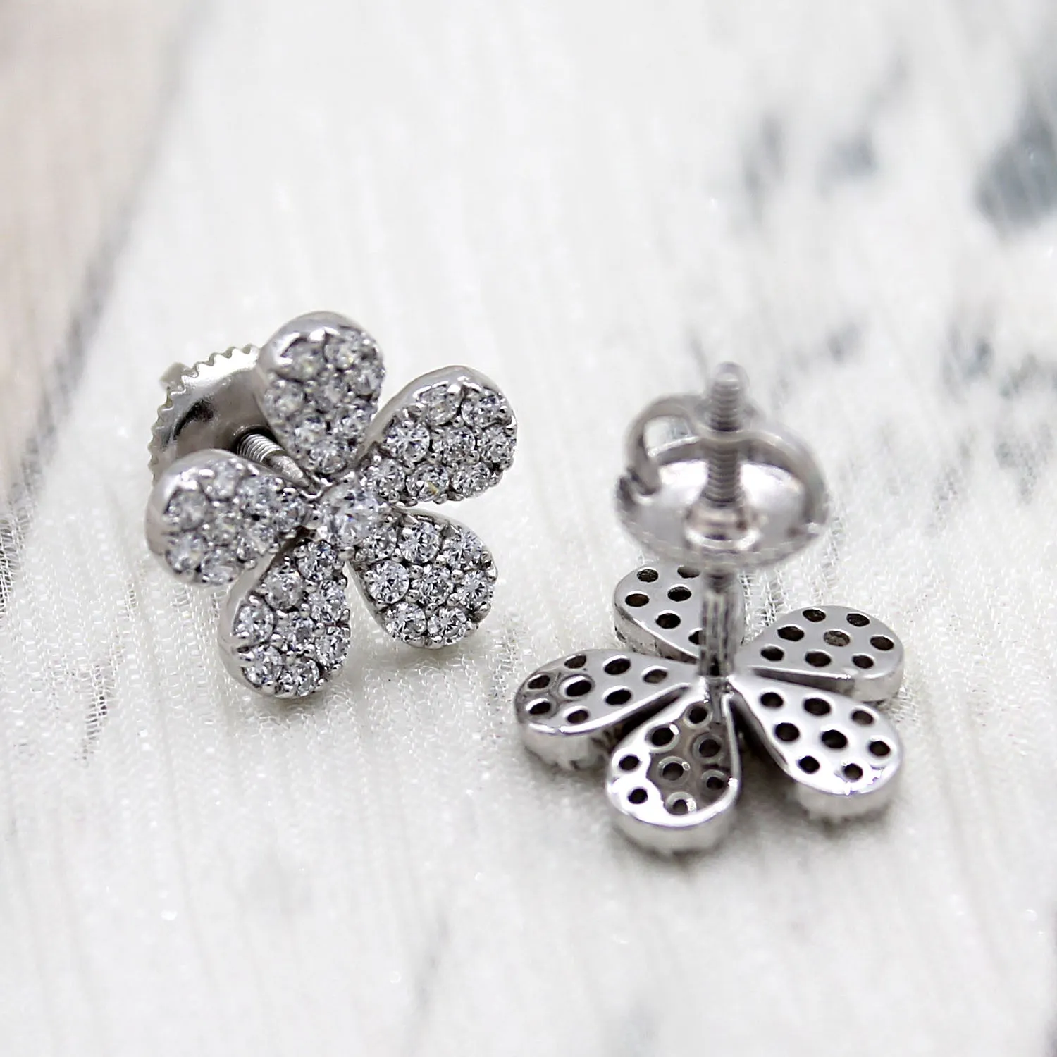 Delicate Flower Cluster 14kt White Gold  Earrings