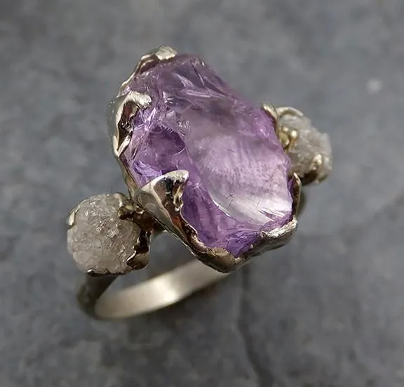 diamond amethyst ring purple gemstone recycled white gold wedding birthstone unique engagement statement ring Alternative Engagement