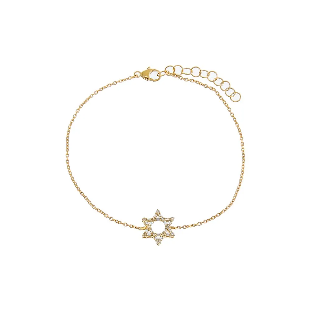 Diamond Baguette Star Of David Bracelet 14K