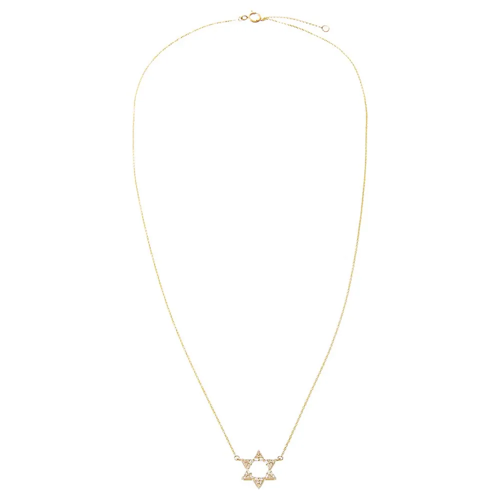 Diamond Open Star Of David Necklace 14K