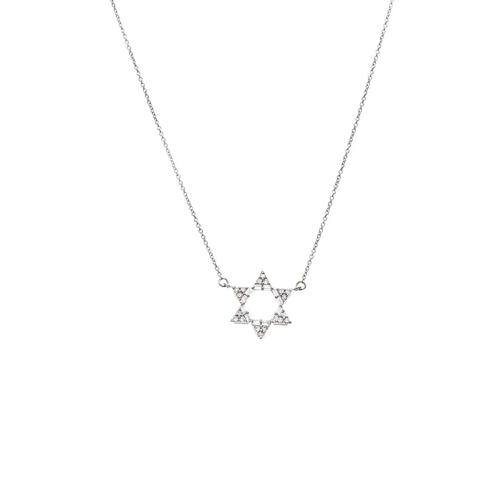 Diamond Open Star Of David Necklace 14K